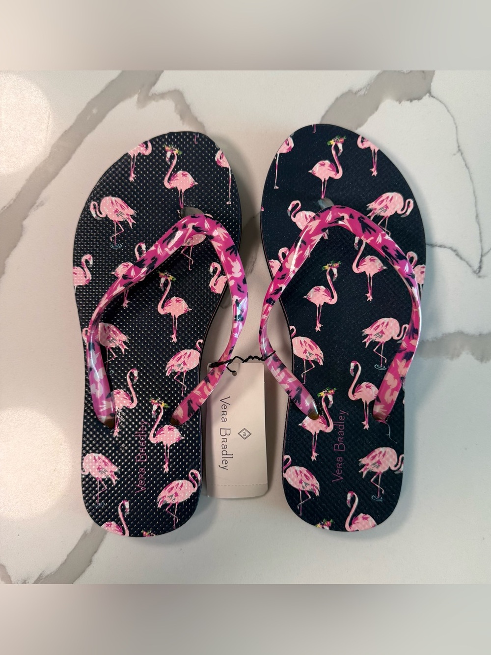 Vera Bradley Pink Flamingo Fiesta Beach Swim Flip Flops Discontinued Small NWT